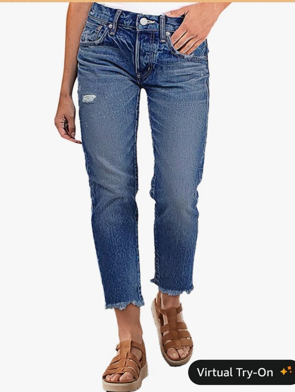 Flamingals Mid Rise Distressed Raw Hem Straight Leg Cropped Jeans NWT Small